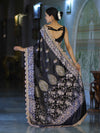Banarasee Handloom Mashru Silk Saree With Sona Rupa Zari Work Border & Lace-Black