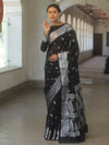 Banarasee Semi-Georgette Saree Silver Zari Buti Design & Border-Black
