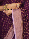 Banarasee Handloom Soft Cotton Saree With Resham Work & Contrast Border-Violet & Lilac