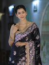 Banarasee Handloom Mashru Silk Saree With Sona Rupa Zari Work Border & Lace-Black