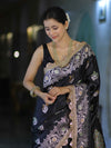 Banarasee Handloom Mashru Silk Saree With Sona Rupa Zari Work Border & Lace-Black