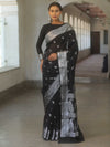 Banarasee Semi-Georgette Saree Silver Zari Buti Design & Border-Black