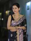 Banarasee Handloom Mashru Silk Saree With Sona Rupa Zari Work Border & Lace-Black