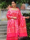 Banarasee Salwar Kameez Semi Katan Silk Fabric With Zari Work-Pink