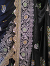 Banarasee Handloom Mashru Silk Saree With Sona Rupa Zari Work Border & Lace-Black