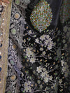 Banarasee Handloom Mashru Silk Saree With Sona Rupa Zari Work Border & Lace-Black