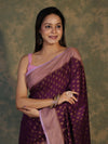 Banarasee Handloom Soft Cotton Saree With Resham Work & Contrast Border-Violet & Lilac