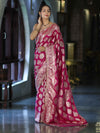 Banarasee Handloom Semi Silk Saree With Buta Design Zari Border & Lace-Pink