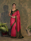 Banarasee Handloom Soft Cotton Saree With Resham Work & Contrast Border-Pink & Green