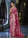 Banarasee Handloom Semi Silk Saree With Buta Design Zari Border & Lace-Pink