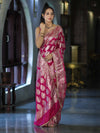 Banarasee Handloom Semi Silk Saree With Buta Design Zari Border & Lace-Pink