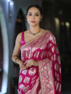 Banarasee Handloom Semi Silk Saree With Buta Design Zari Border & Lace-Pink