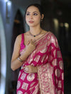 Banarasee Handloom Semi Silk Saree With Buta Design Zari Border & Lace-Pink