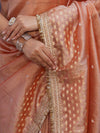 Banarasee Handwoven Tissue Saree With Zari Buti Design Border & Lace-Peach