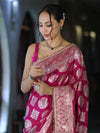 Banarasee Handloom Semi Silk Saree With Buta Design Zari Border & Lace-Pink
