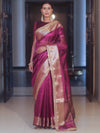 Banarasee Handwoven Plain Tissue Saree Zari Border With Lace-Magenta