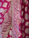 Banarasee Handloom Semi Silk Saree With Buta Design Zari Border & Lace-Pink