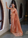 Banarasee Handwoven Tissue Saree With Zari Buti Design Border & Lace-Peach