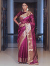 Banarasee Handwoven Plain Tissue Saree Zari Border With Lace-Magenta