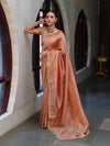 Banarasee Handwoven Tissue Saree With Zari Buti Design Border & Lace-Peach