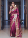 Banarasee Handwoven Plain Tissue Saree Zari Border With Lace-Magenta