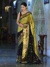 Banarasee Handloom Semi Silk Tissue Saree With Zari Design & Broad Border-Black & Yellow