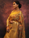 Banarasee Handwoven Broad Border Tissue Saree With Embroidered Floral Design-Gold