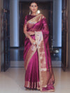 Banarasee Handwoven Plain Tissue Saree Zari Border With Lace-Magenta