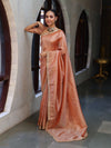 Banarasee Handwoven Tissue Saree With Zari Buti Design Border & Lace-Peach