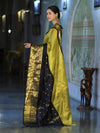 Banarasee Handloom Semi Silk Tissue Saree With Zari Design & Broad Border-Black & Yellow
