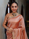 Banarasee Handwoven Tissue Saree With Zari Buti Design Border & Lace-Peach