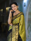 Banarasee Handloom Semi Silk Tissue Saree With Zari Design & Broad Border-Black & Yellow