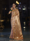 Banarasee Handwoven Tissue Saree With Thread Embroidered Border-Yellow (Gold Tone)