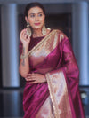 Banarasee Handwoven Plain Tissue Saree Zari Border With Lace-Magenta