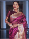 Banarasee Handwoven Plain Tissue Saree Zari Border With Lace-Magenta