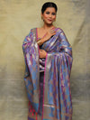 Banarasee Salwar Kameez Semi Katan Silk Fabric With Zari Work-Blue (Pink Tone)