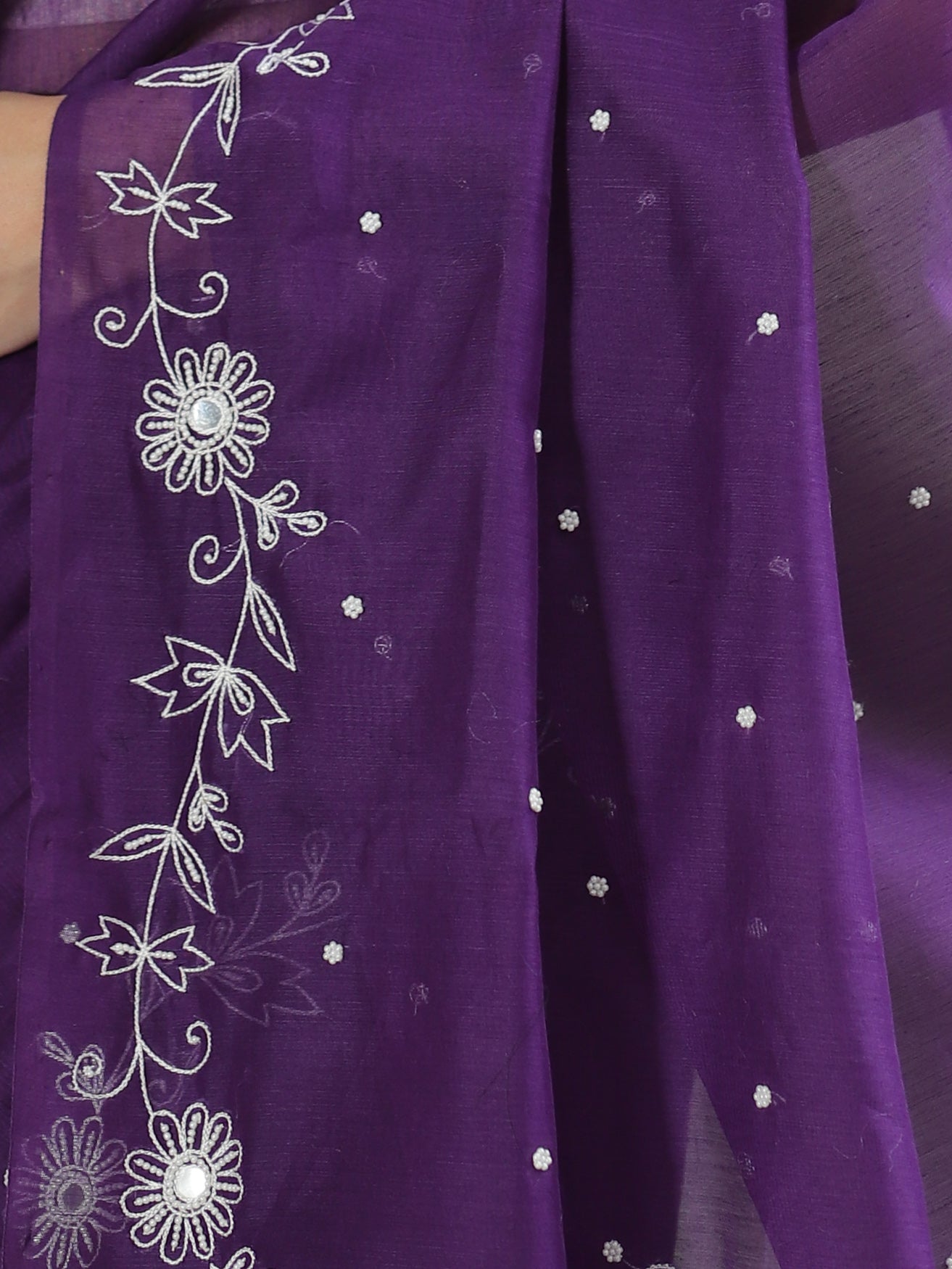 Banarasee Chanderi Cotton Hand-Embroidered Saree-Violet