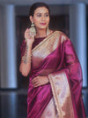Banarasee Handwoven Plain Tissue Saree Zari Border With Lace-Magenta