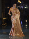 Banarasee Handwoven Tissue Saree With Thread Embroidered Border-Yellow (Gold Tone)