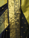 Banarasee Handloom Semi Silk Tissue Saree With Zari Design & Broad Border-Black & Yellow
