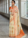 Banarasee Kota Checks Saree With Floral Buta & Border Design-Cream