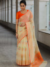 Banarasee Kota Checks Saree With Floral Buta & Border Design-Cream