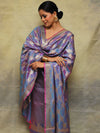 Banarasee Salwar Kameez Semi Katan Silk Fabric With Zari Work-Blue (Pink Tone)