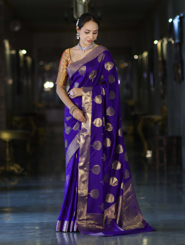 Banarasee Handloom Semi Silk Saree With Buta Work-Violet