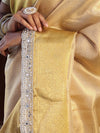 Banarasee Handwoven Tissue Saree With Zari Weaving Design & Lace-Light Yellow