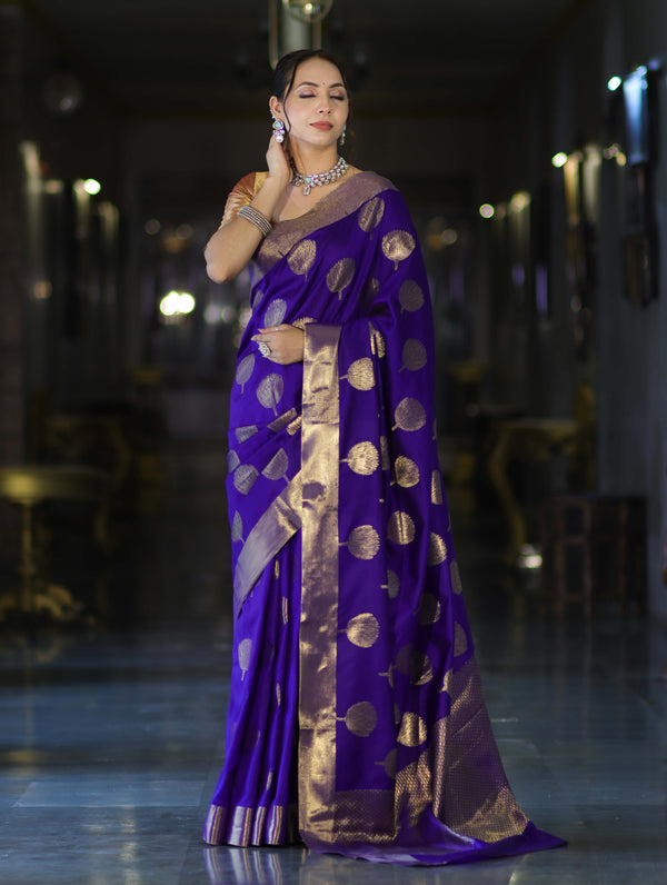 Banarasee Handloom Semi Silk Saree With Buta Work-Violet