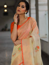 Banarasee Kota Checks Saree With Floral Buta & Border Design-Cream