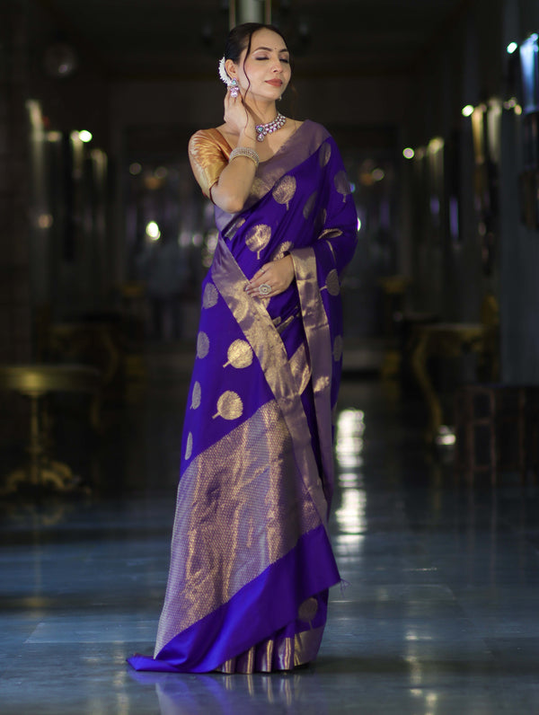 Banarasee Handloom Semi Silk Saree With Buta Work-Violet