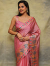 Banarasee Handwoven Semi Silk Plain Saree With Broad Zari & Meena Border-Pink