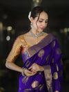 Banarasee Handloom Semi Silk Saree With Buta Work-Violet